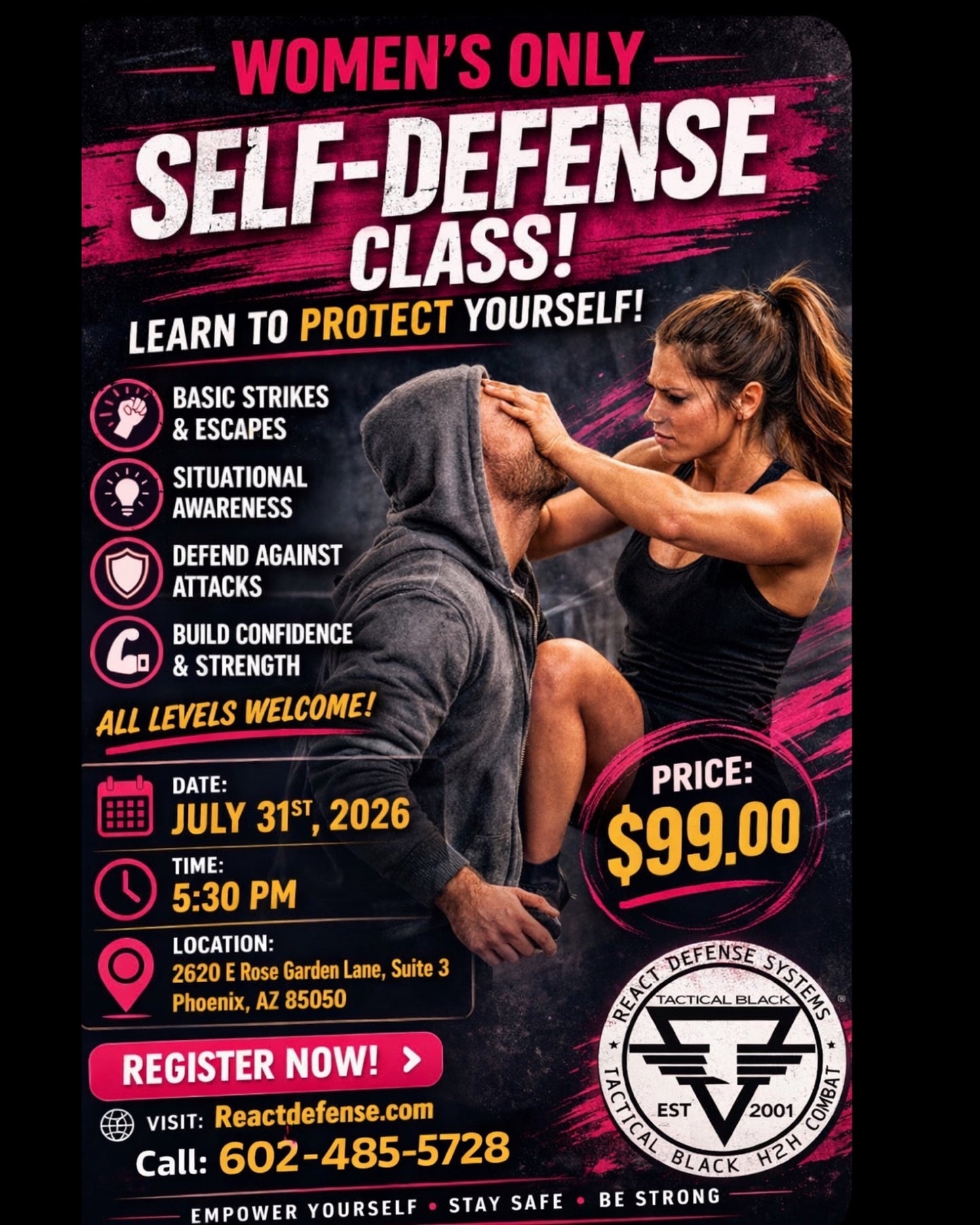 July 31st Womens Self Defense Seminar at the Phoenix Location